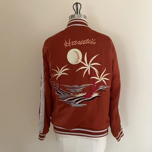 Capulet Womens Hawaii Mai Tai Bomber Jacket Orange And Cream Size Small - Picture 3 of 5